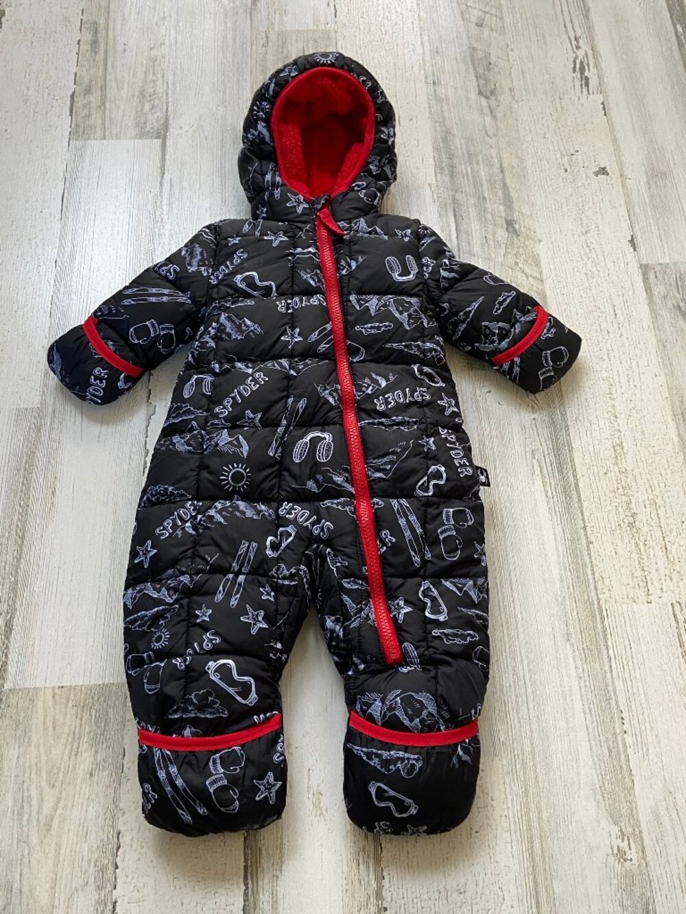 Spyder Infant Size 3-6 Months Puffer Pram Jacket Suit Full Zip Front Black/Red
